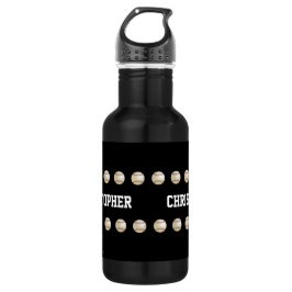 Personalisierter Name, Baseball, Schwarz Edelstahlflasche