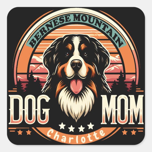 Personalisierter Name Bernese Mountain Hund Mama V Quadratischer Aufkleber (Vorderseite)