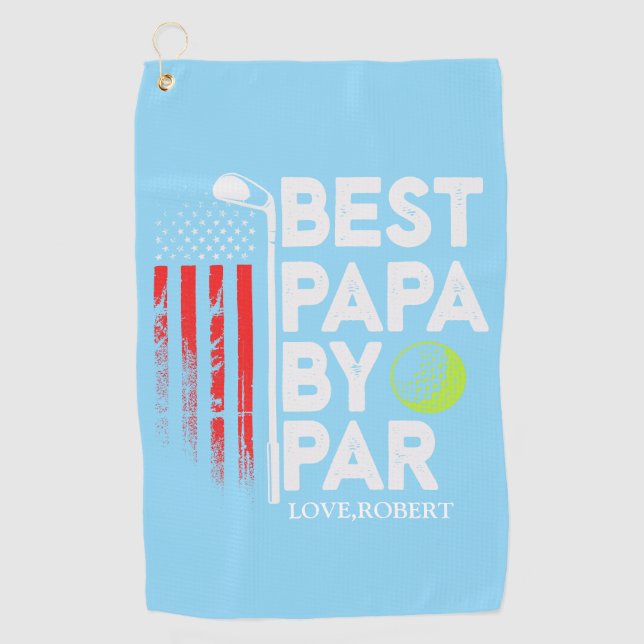 Personalisierter Name Bester Papa By Par Golfhandtuch (Vorderseite)
