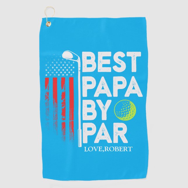 Personalisierter Name Bester Papa von Par Golfhandtuch (Vorderseite)