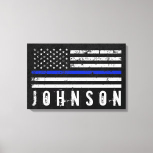 Personalisierter Name beunruhigte Polizei-Flagge Leinwanddruck
