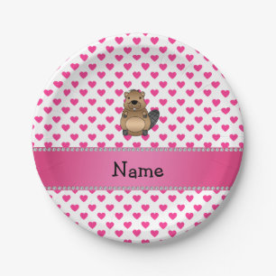 Personalisierter Name Biber Rosa Herzchen Polka Pu Pappteller