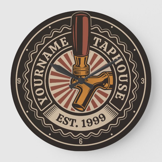 Personalisierter NAME Bierbrauerei Bar Große Wanduhr (Vorderseite)