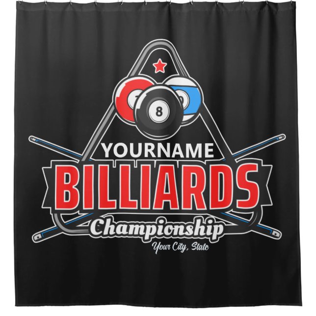 Personalisierter NAME Billard 8 Ball Pool Cue Rack Duschvorhang (Vorderseite)