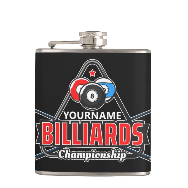 Personalisierter NAME Billard 8 Ball Pool Cue Rack Flachmann (Vorderseite)