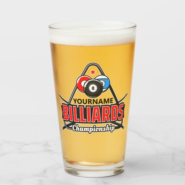 Personalisierter NAME Billard 8 Ball Pool Cue Rack Glas (Vorne (Gefüllt))