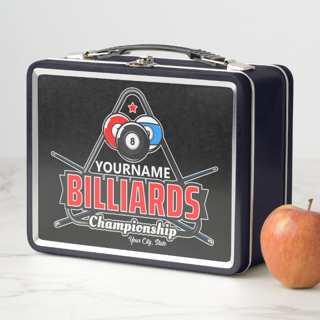 Personalisierter NAME Billard 8 Ball Pool Cue Rack Metall Brotdose (Beispiel)