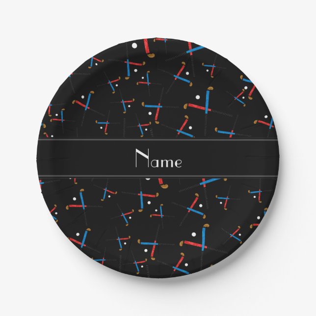 Personalisierter Name Black Field Hockey Pappteller (Vorderseite)