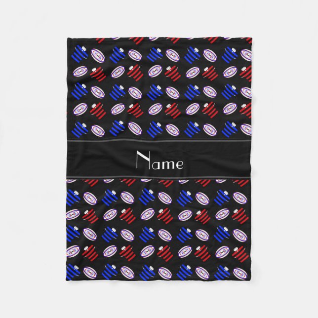 Personalisierter Name: Black Jerseys Rugby Balls Fleecedecke (Vorderseite)