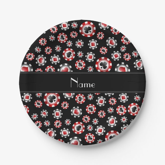 Personalisierter Name: Black Poker Chips Pappteller (Vorderseite)