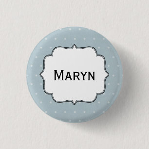 Personalisierter Name Blassblau mit weißen Polka-P Button