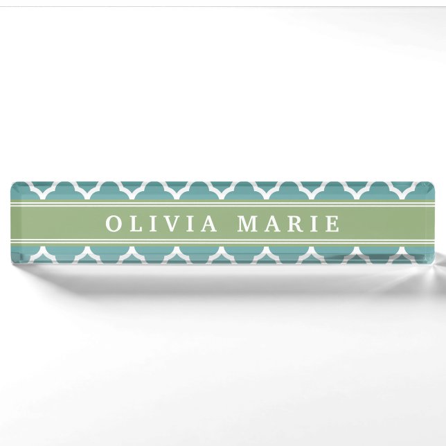 Personalisierter Name Blassblaues Quatrefolienmust Namensplakette (Vorderseite)