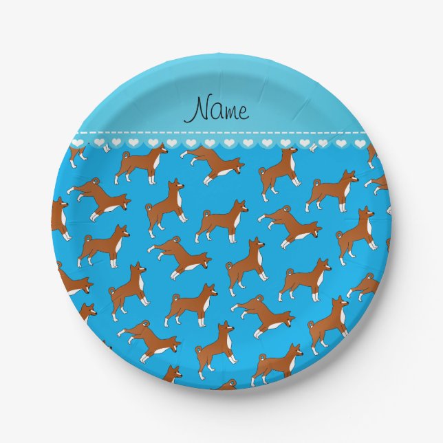 Personalisierter Name Blau-Basenji-Hunde Pappteller (Vorderseite)