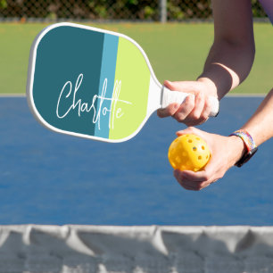 Personalisierter Name Blau Grün Weiß Pickleball Schläger