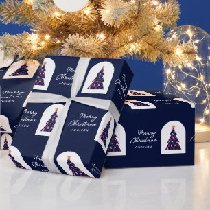 Personalisierter Name Blau Schachtel Weihnachtsbau Geschenkpapier
