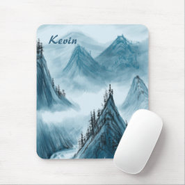 Personalisierter Name Blau Weißer Berg Ansicht Mousepad