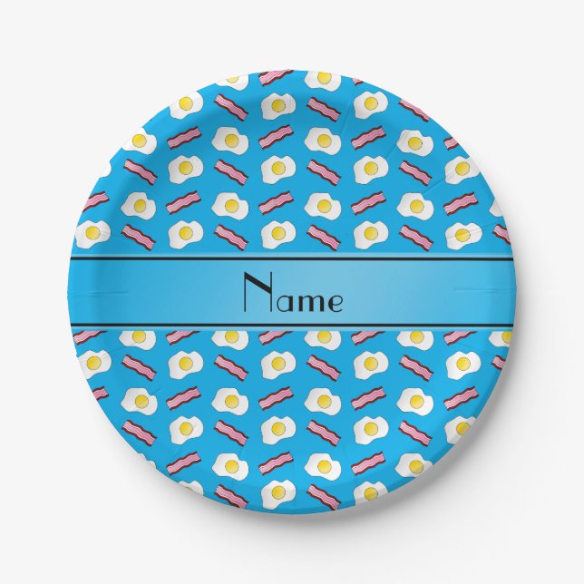 Personalisierter Name Blaue Eier mit Speck Pappteller (Vorderseite)