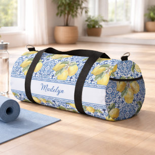 Personalisierter Name Blaue Fliese Mediterrane Zit Duffle Bag