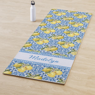 Personalisierter Name Blaue Fliese Mittelmeer-Limo Yogamatte