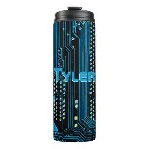 Personalisierter Name, Blaue Leiterplatte, Schwarz Thermosbecher
