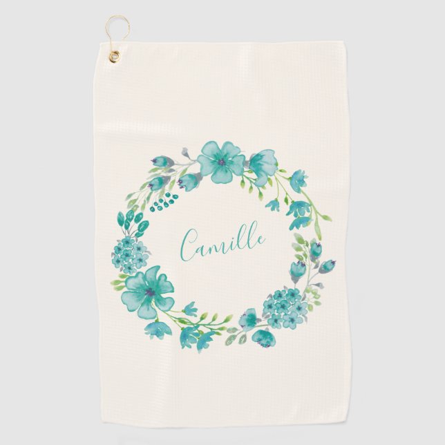 Personalisierter Name Blauer Blume Golfer Bachelor Golfhandtuch (Vorderseite)