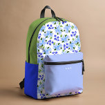 Personalisierter Name Blauer Blumengarten Bedruckter Rucksack<br><div class="desc">Blaue Aquarellmuster Muster bedruckte Rucksack mit optionaler Personalisierung.</div>