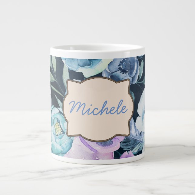 Personalisierter Name Blauer Hintergrund Jumbo-Tasse (Vorderseite)