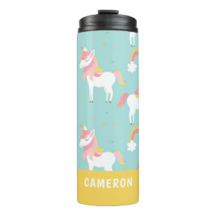Personalisierter Name Blue Rainbow Unicorn Kinder Thermosbecher