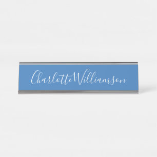 Personalisierter Name Blue Script Elegant Beruflic Schreibtischnamensplakette