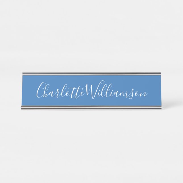 Personalisierter Name Blue Script Elegant Beruflic Schreibtischnamensplakette (Vorderseite )