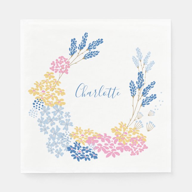 Personalisierter Name Blumenkraut Pastellfarben Ro Serviette (Vorderseite)
