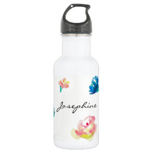Personalisierter Name, Boho Blume Aquarellmalerei Trinkflasche