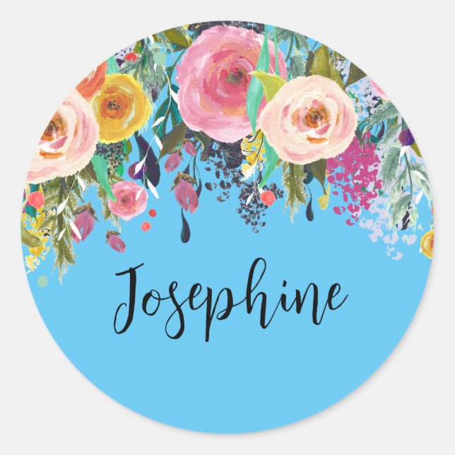 Personalisierter Name Boho BlumenzIMMER Kinderzimm Runder Aufkleber (Vorderseite)