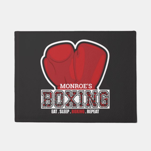 Personalisierter NAME Boxer Boxing Glove Prize Fig Fußmatte (Vorderseite)