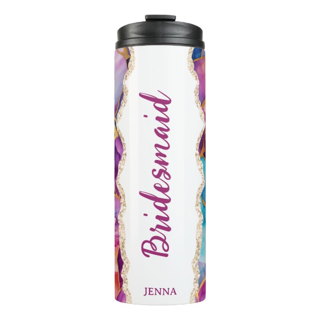 Personalisierter Name Brautjungfer Thermosbecher (Vorderseite)