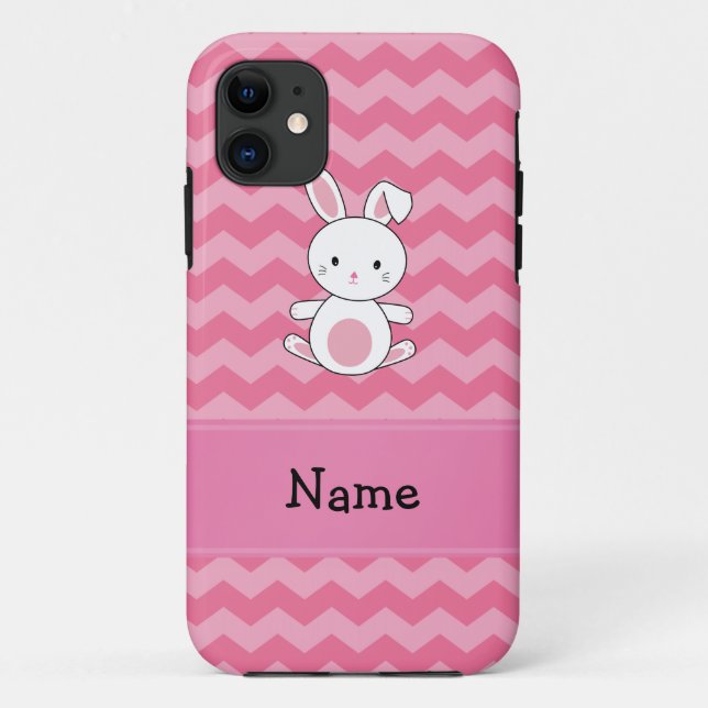 Personalisierter Name Bunny Pink Chevrons Case-Mate iPhone Hülle (Rückseite)