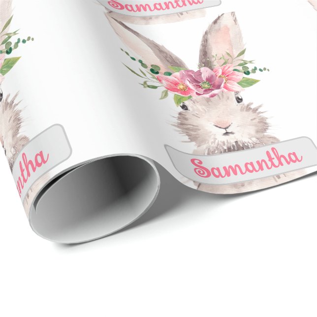 Personalisierter Name Bunny Rabbit Girl pink Geschenkpapier (Rolleneckpunkt)