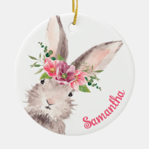Personalisierter Name Bunny Rabbit Girl pink Keramik Ornament
