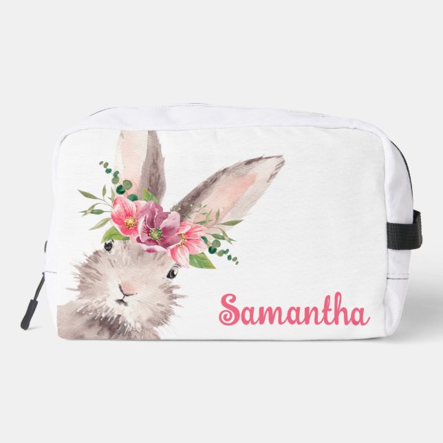 Personalisierter Name Bunny Rabbit Girl pink Waschbeutel (Rückseite)
