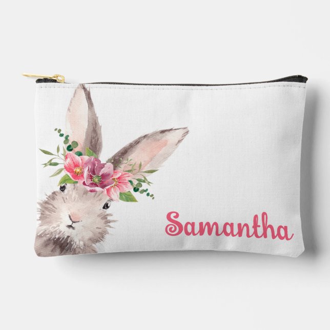 Personalisierter Name Bunny Rabbit Girl pink Zubehörtasche (Vorderseite)