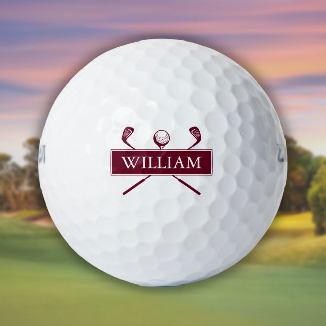 Personalisierter Name Burgundy Clubs Golfball (Personalized Name Burgundy Clubs Golf Balls)
