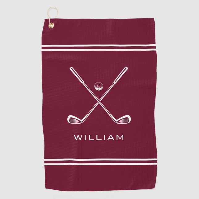 Personalisierter Name Burgundy Red Stripes Stilvol Golfhandtuch (Vorderseite)