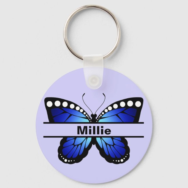Personalisierter Name Butterfly Lavendel Schlüssel Schlüsselanhänger (Vorderseite)