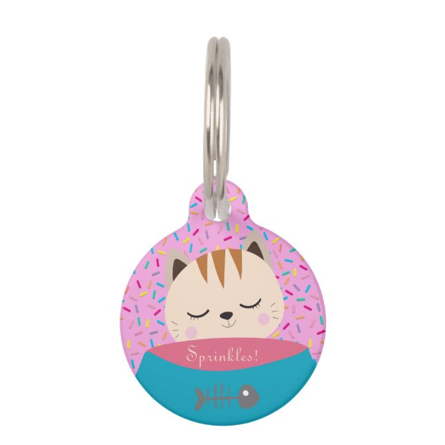 Personalisierter Name Candy Sprinkles Cat Haustiermarke (Vorderseite)