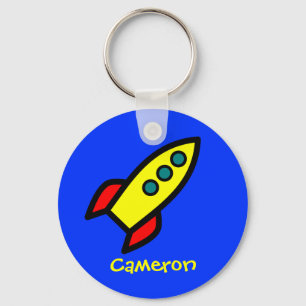 Personalisierter Name - Cartoon-Rocket-Schiff Schlüsselanhänger