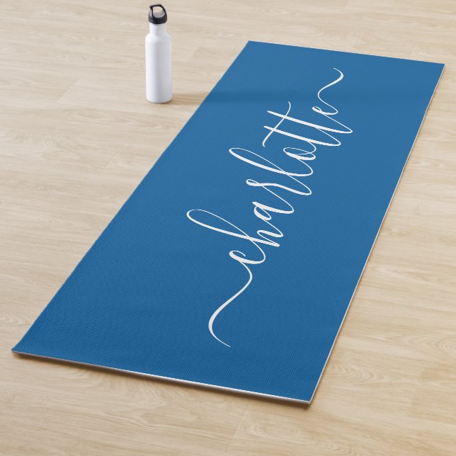 Personalisierter Name Chic Calligraphy Ocean Blue Yogamatte (Beispiel)