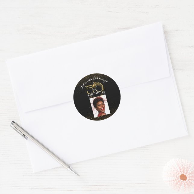 Personalisierter Name Chic Gold Black 50 und fabel Runder Aufkleber (Umschlag)