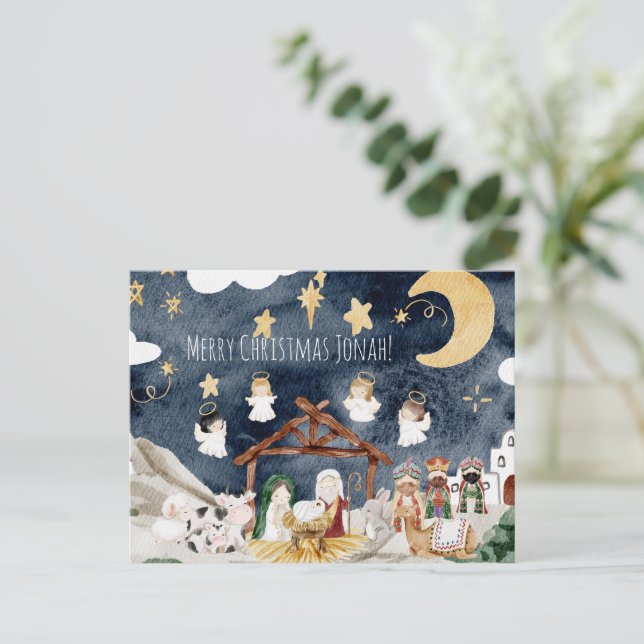 Personalisierter Name Christlich Kids Weihnachten Postkarte (Stehend Vorderseite)