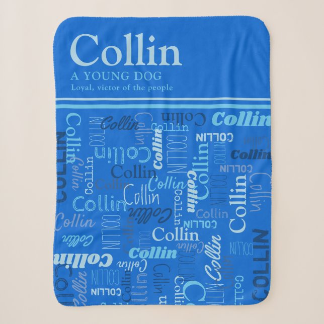 Personalisierter Name Collin in Blautönen Sherpadecke (Vorderseite)