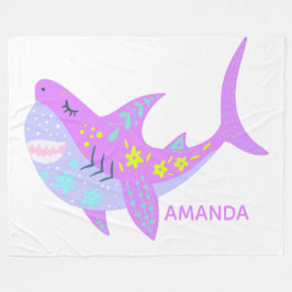 Personalisierter Name Colorful Kawaii Shark Lila Fleecedecke